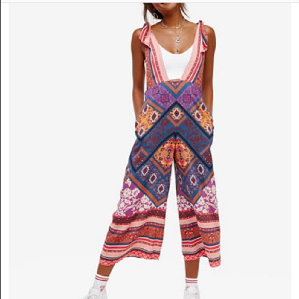 Free People Multicolor Boho Patchwork Jumpsuit - Purple, Blue, Pink